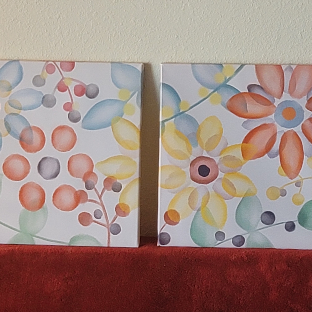 New! 2 Piece 12" X 12" Floral Canvas Art Set